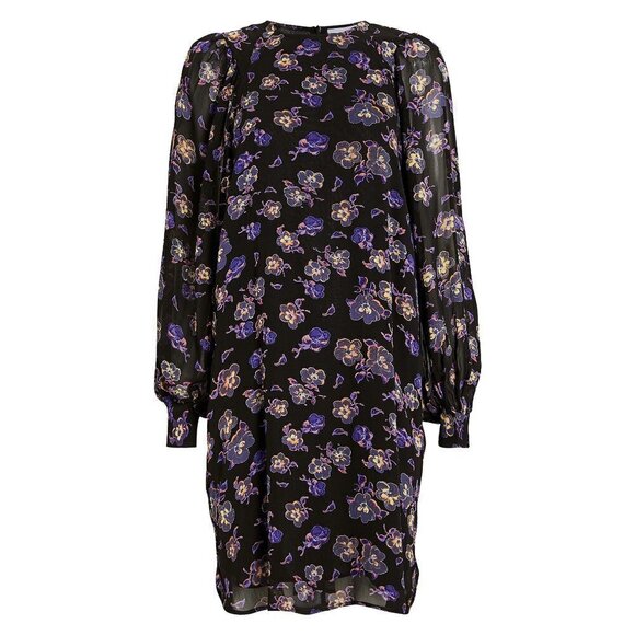 💕GANNI💕 Floral Georgette Mini Shift Dress ~ Black Floral Print 38 EU - Picture 9 of 16